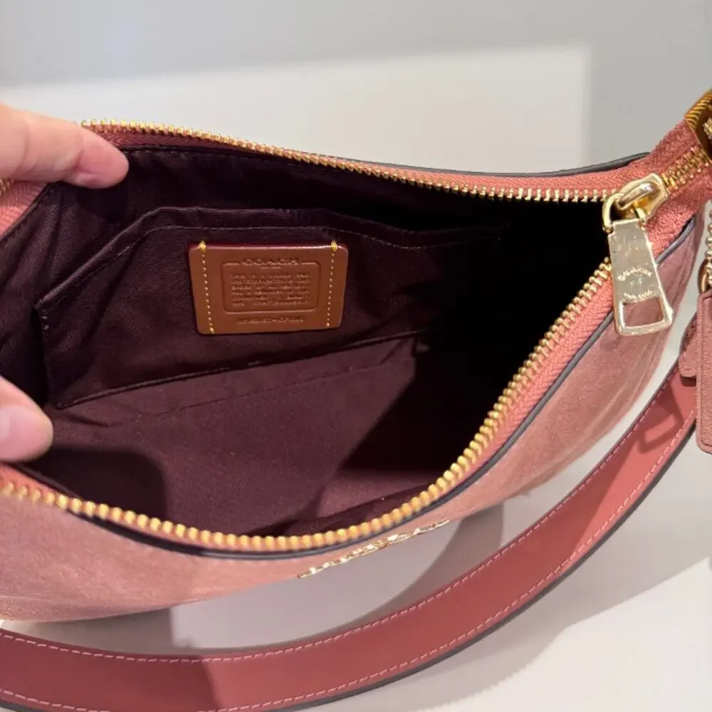 NEW‼️Coach Teri Shoulder Bag CFG06 suede/Gold/Blush Pink